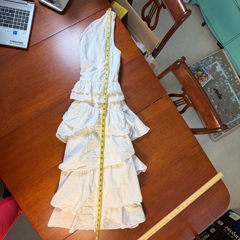 Anthropologie One Shoulder Ruffle Tiered Midi Dress White Size 8 Boho Shower - Picture 15 of 16